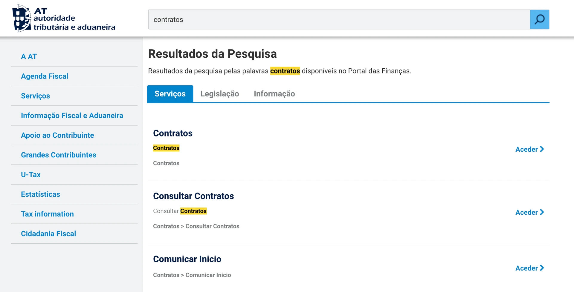 Portal das Finanças - Contratos