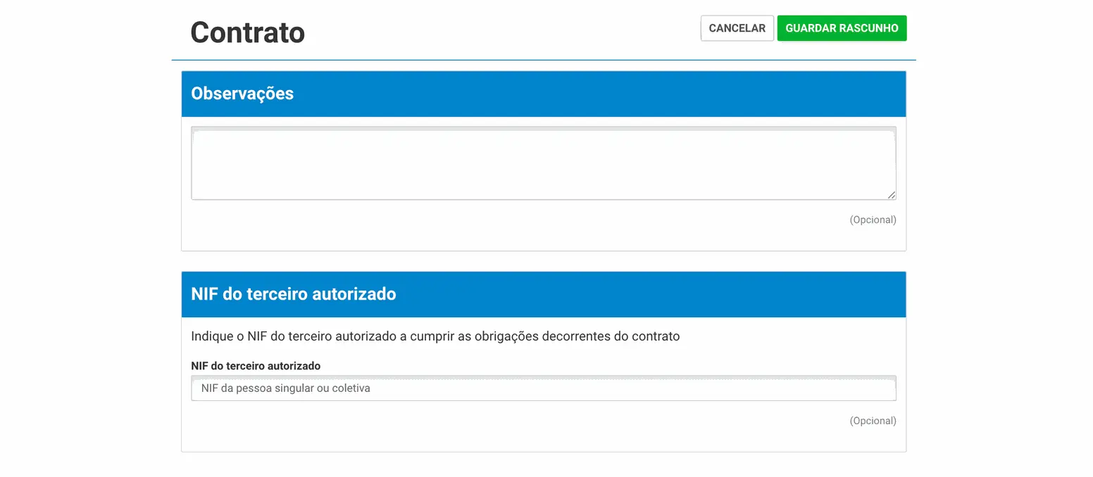 Contrato Observações e NIF do terceiro autorizado