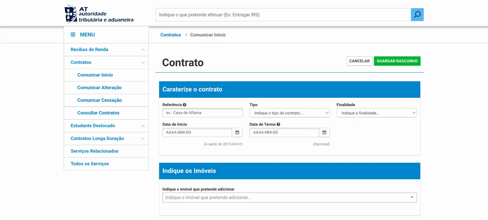 Caraterizar contrato e imóveis